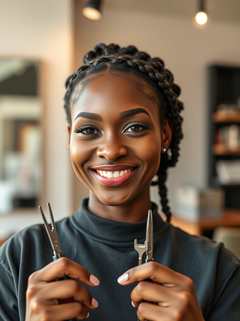 Veka, master braider, in her studio
